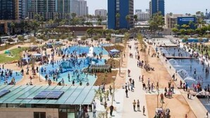 A large public park with multiple water features, walking paths, and a covered area with solar panels. - Outdoor Bar/Jacuzzi/Ocean & Bay Breeze Hideaway (Chula Vista)