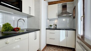 Fridge, microwave, dishwasher, coffee/tea maker