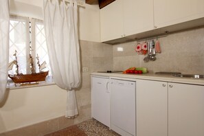 Fridge, microwave, dishwasher, coffee/tea maker