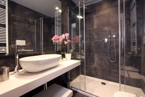 Regadera, secadora de cabello, bidet, toallas 