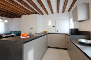 Fridge, oven, dishwasher, coffee/tea maker