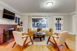 TV, fireplace, foosball