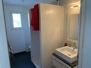 Hair dryer, towels, toilet paper