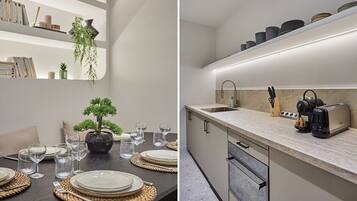 Refrigerador, microondas, placa de cocina, cafetera/tetera