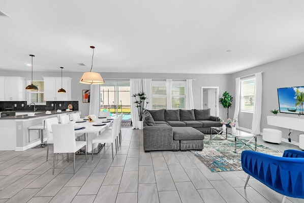 TV, foosball, stereo