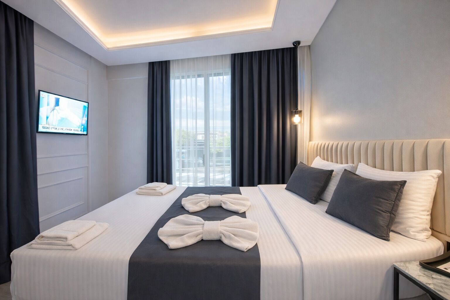 Premium bedding, minibar, desk, laptop workspace