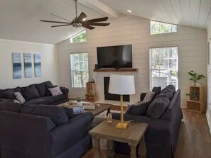 Smart TV, DVD player, books, video library