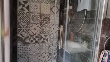 Shower, hair dryer, bidet, towels