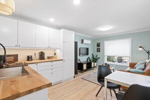 Fridge, microwave, coffee/tea maker, toaster