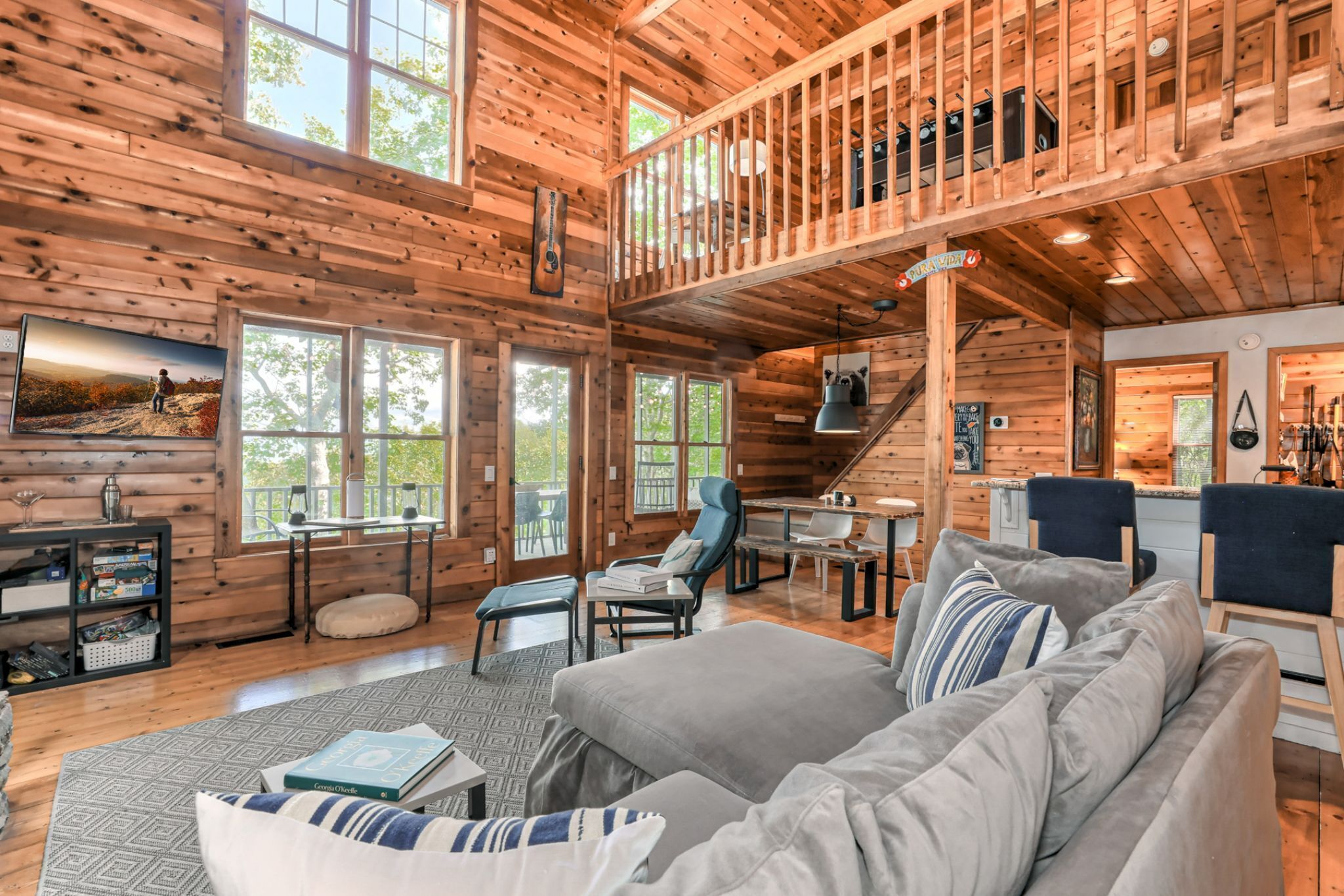 TV, fireplace, table football