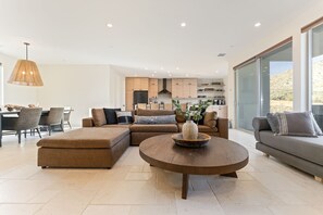 Smart TV, fireplace, music library