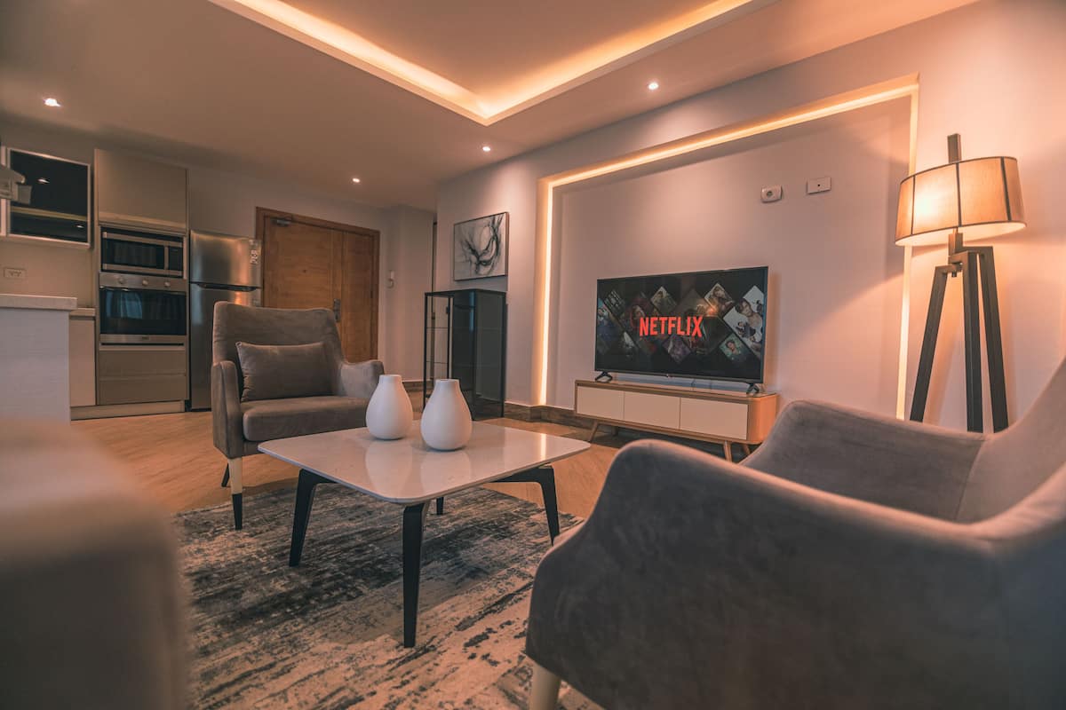 classic apartment, 1 king bed, non smoking, city view | living area | flat-screen tv