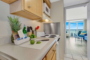 Fridge, microwave, oven, stovetop - Siren's Call by StayMareni - Oceanfront Suite (Myrtle Beach)