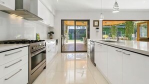 Coffee/tea maker, fridge, microwave, oven - Aroha Moana | Luxe Pool Retreat, Fireplace & Pet Friendly (Rye)