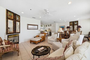 TV, offices - Beachfront Oasis with Gulf & Pool Views | Steps to Beach & Pool | 6 Beach Bikes (Seacrest Beach)