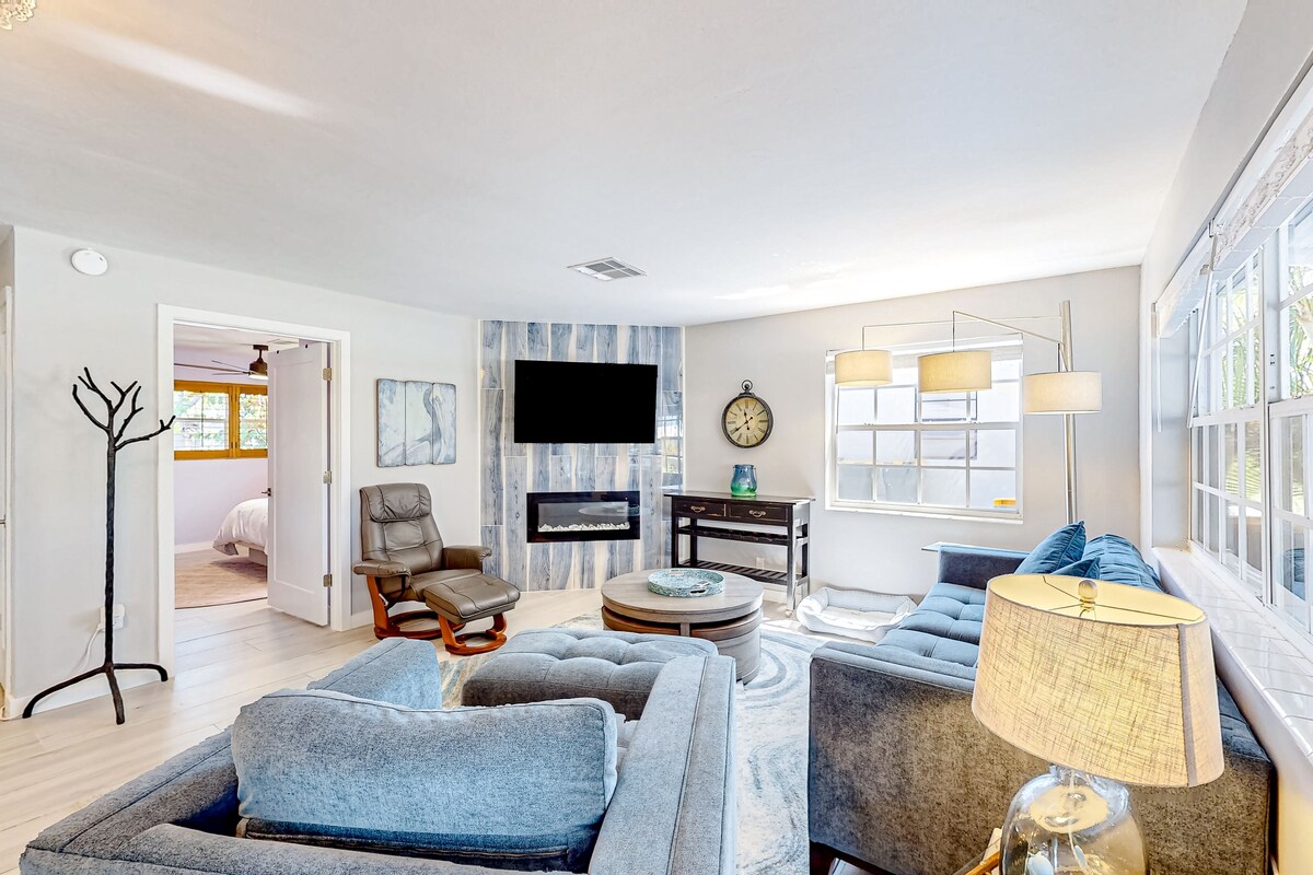 Photo 5 of Enchanting dog-friendly beach bungalow with patio, fireplace, deck, AC, & W/D