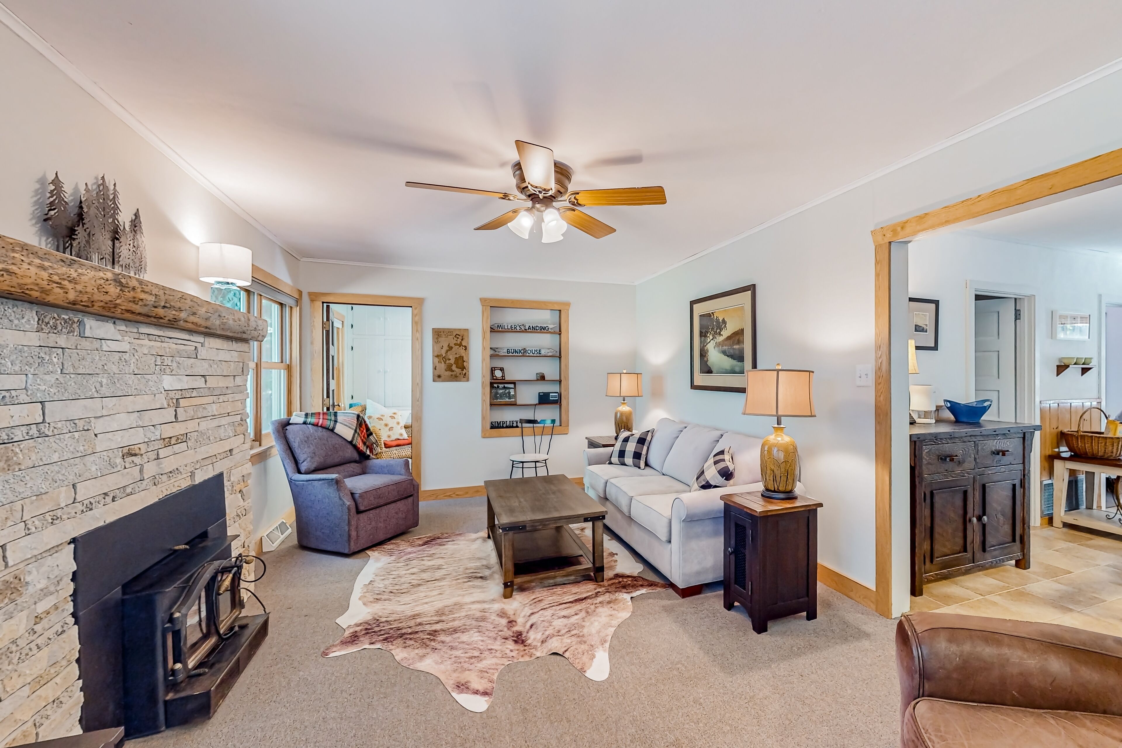 Lakefront home with private dock, fireplace, deck, grill, fast WiFi, lake views
