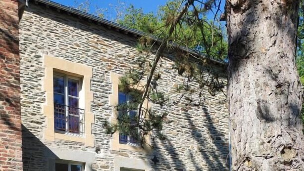 A stone building with a large water wheel, a grassy lawn, and a tree. - LA Chaira - Neufmanil (NEUFMANIL)