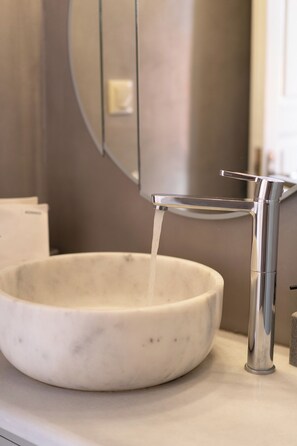 Shower, hair dryer, bidet, towels