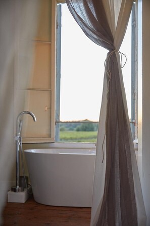 Shower, hair dryer, towels, soap - Welcoming country house in Sainte-Terre, 5 bedrooms, swimming pool, and garden (Sainte-Terre)