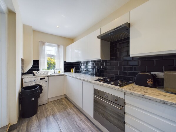 Fridge, microwave, oven, electric kettle