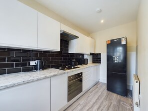 Fridge, microwave, oven, electric kettle