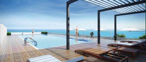 Kolam renang outdoor, dengan payung kolam renang