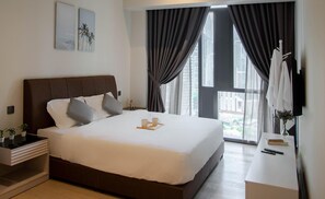 Apartemen Keluarga | Tirai kedap cahaya, setrika/meja setrika, Wi-Fi gratis, dan seprai linen