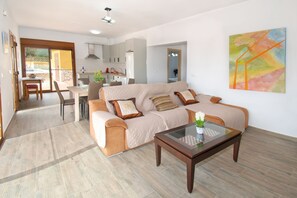 TV, fireplace, books