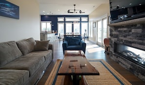 Smart TV, fireplace, video games, foosball
