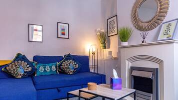 TV, fireplace