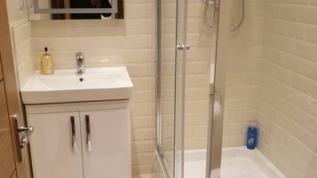 Shower, hair dryer, bidet, towels