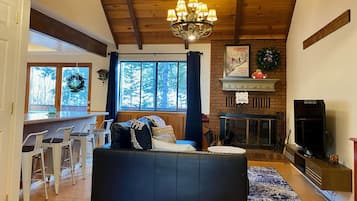 Smart TV, fireplace, ping pong, books