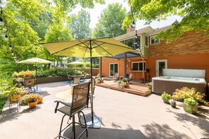 Terrace/patio - Riverside retreat with hot tub on the Huron River! 10 miles to UofM! (Dexter)