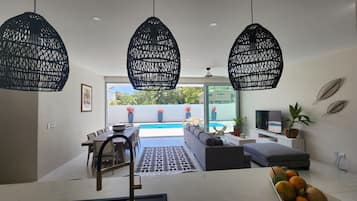 Luxury Villa | Private kitchen | Full-size fridge, microwave, oven, stovetop