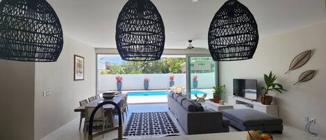 Luxury Villa | Private kitchen | Full-sized fridge, microwave, oven, stovetop