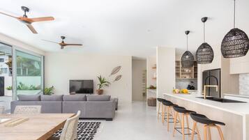 Luxury Villa | Private kitchen | Full-size fridge, microwave, oven, stovetop