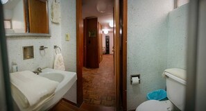 Hair dryer, towels, toilet paper