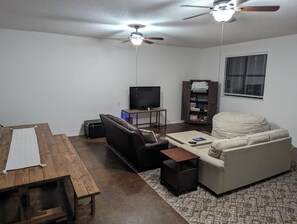 Smart TV, caminetto, libri