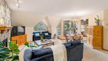 TV, fireplace