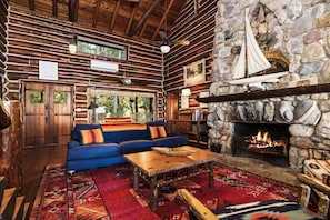 Fireplace, books, stereo, offices
