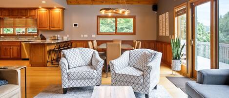 Smart TV, fireplace, table football, ping pong