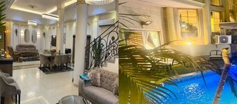 5 bedrooms modern Trio villa  coverable warm private pool sheik zayed compound