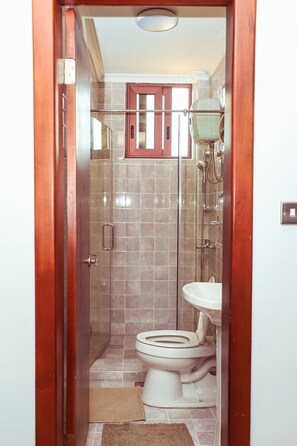 Ducha, toallas, jabón, shampoo