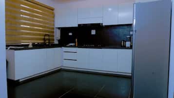 Fridge, microwave, oven, electric kettle