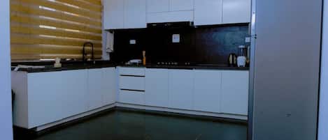 Fridge, microwave, oven, electric kettle