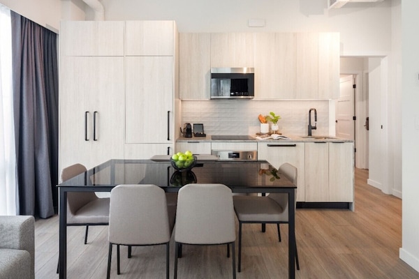 Microwave, stovetop, coffee/tea maker, electric kettle