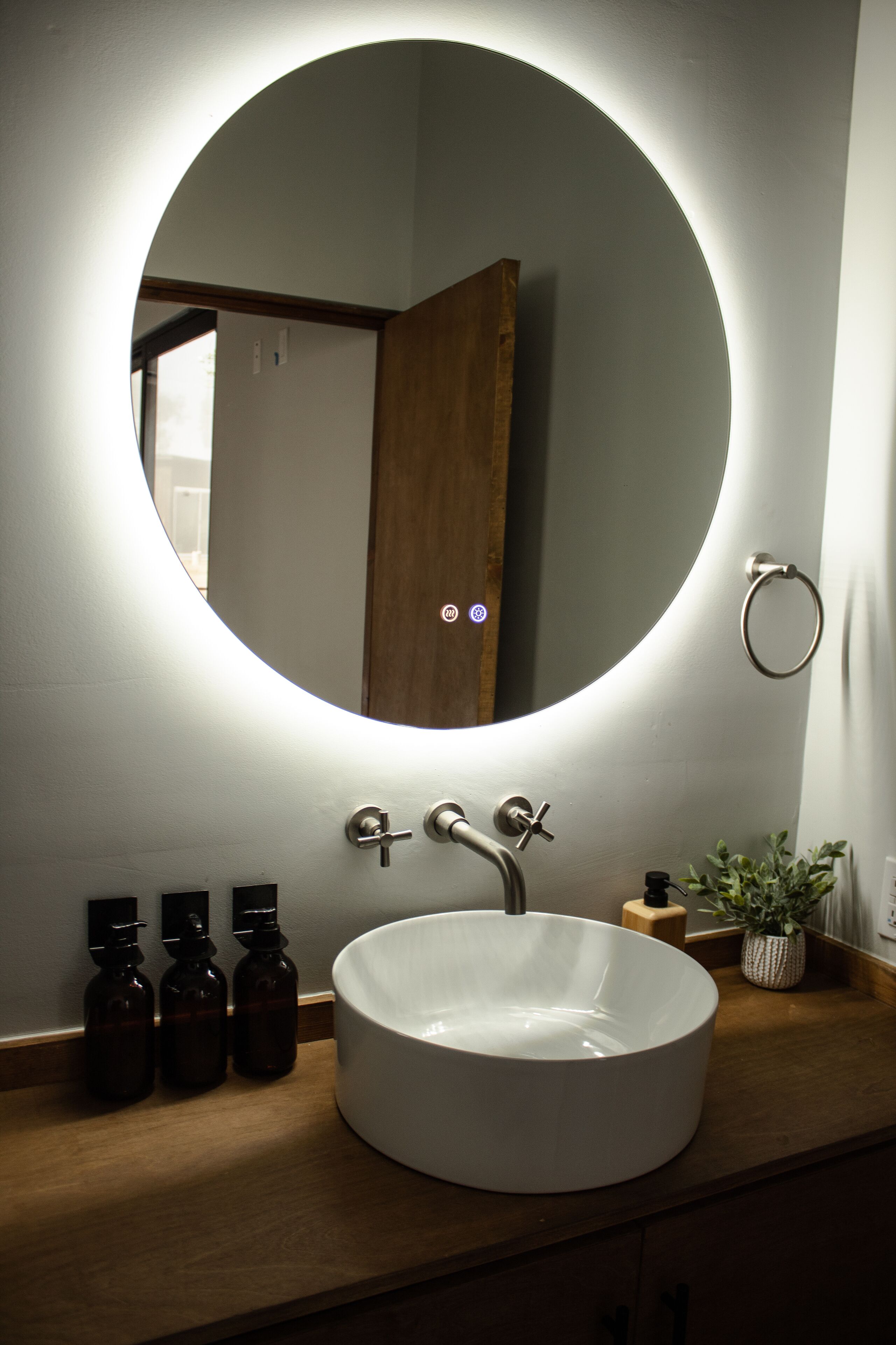 Shower, rainfall showerhead, hair dryer, towels