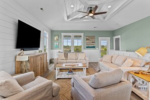 TV, table tennis, books - Brand New Construction with Private Pool, Elevator & Marsh Views (Oak Island)