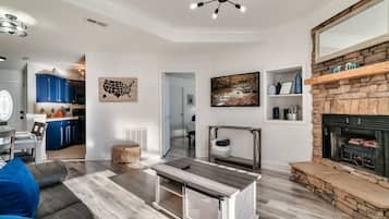 Smart TV, fireplace, table football